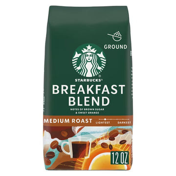 Starbucks Breakfast Blend, Ground Coffee, Medium Roast Hot or Iced Coffee, 12 oz